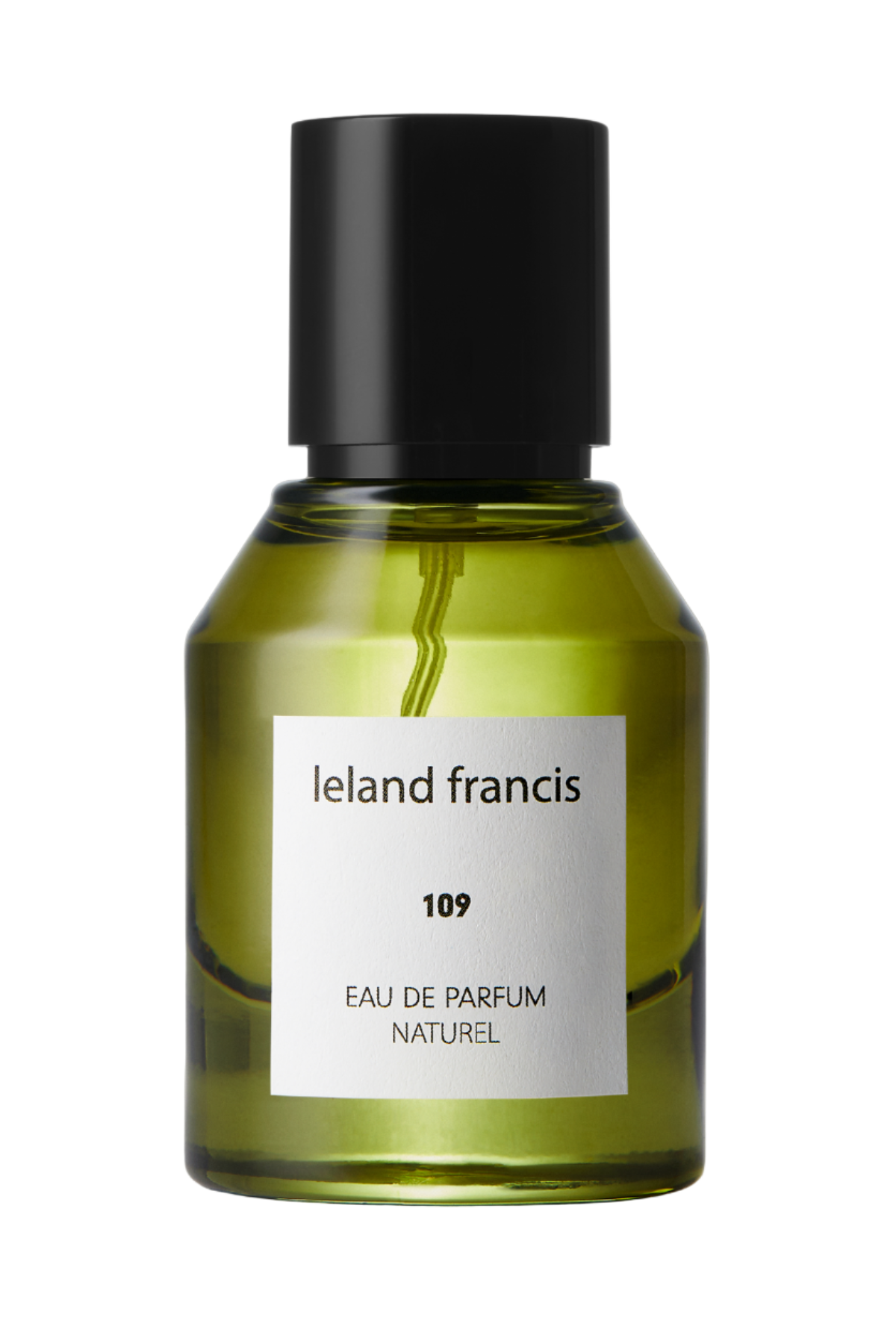 A bottle of '109 - Eau De Parfum' with a black cap and a label that includes the number 109 and the name 'Ieland francis'.