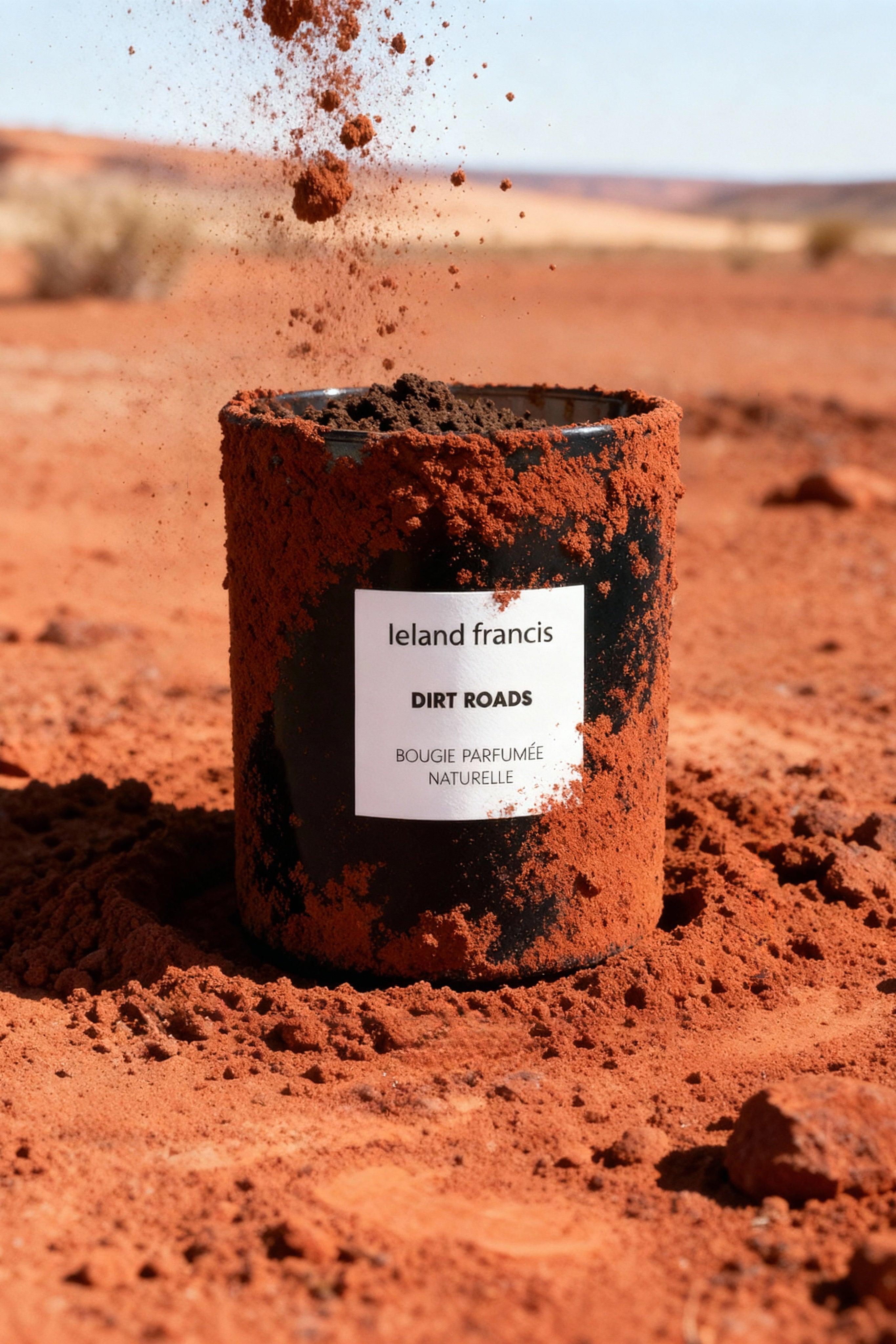 Ieland Francis 'Dirt Roads' candle in a desert setting