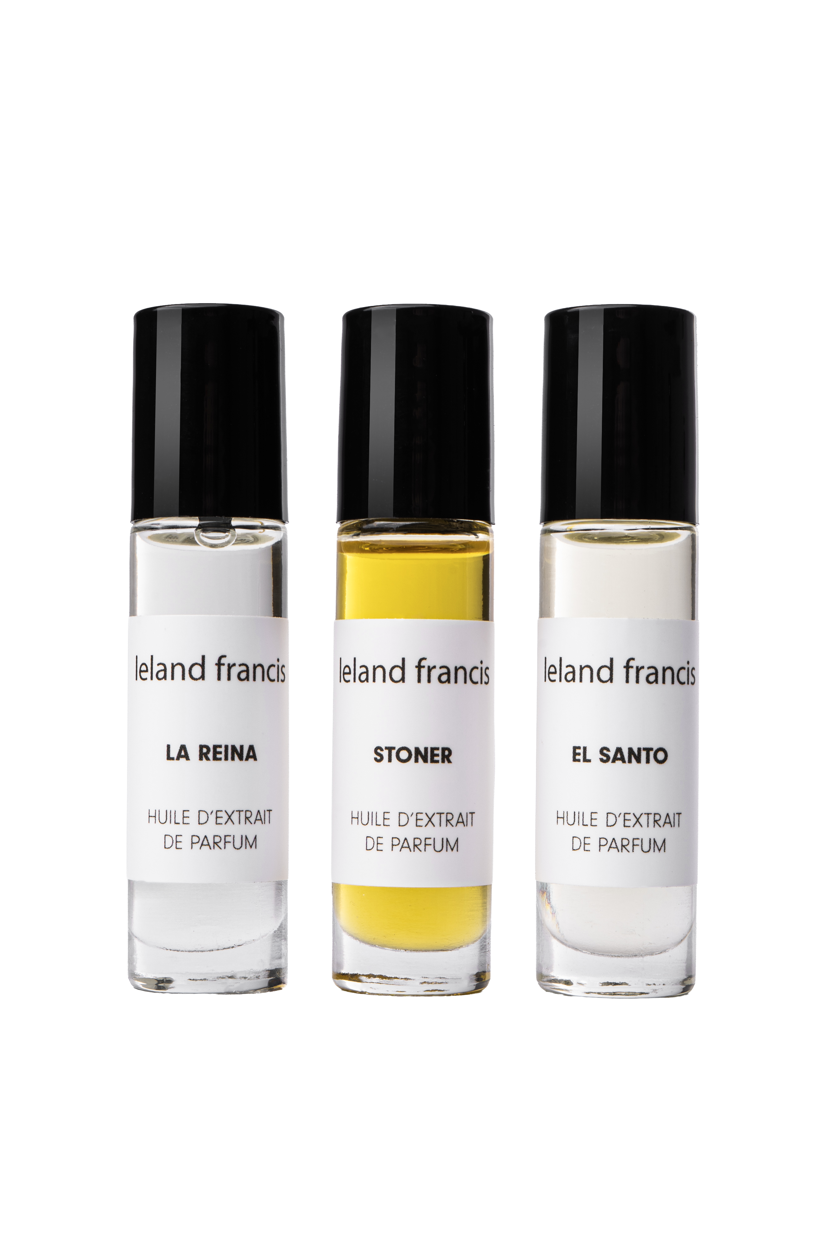 Three perfume bottles from Island Francis on a white background